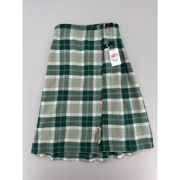 Borderglen Dresses & Skirts - Borderglen Green Plaid Wool Blend Kilt Skirt Made in UK Buckle Wrap Midi NWT